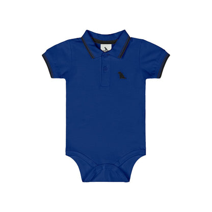 BODY POLO MANGA CURTA EM PIQUET AZUL/BRANCO