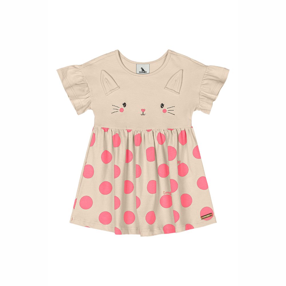 VESTIDO MANGA CURTA EM COTTON BEGE