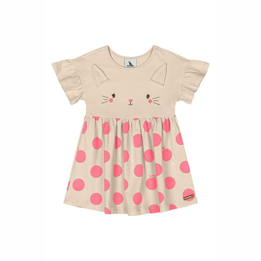 VESTIDO MANGA CURTA EM COTTON BEGE