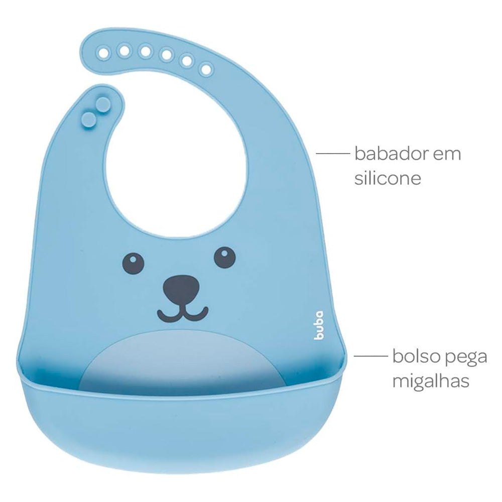 BABADOR EM SILICONE COM PEGA-MIGALHAS GUMY AZUL